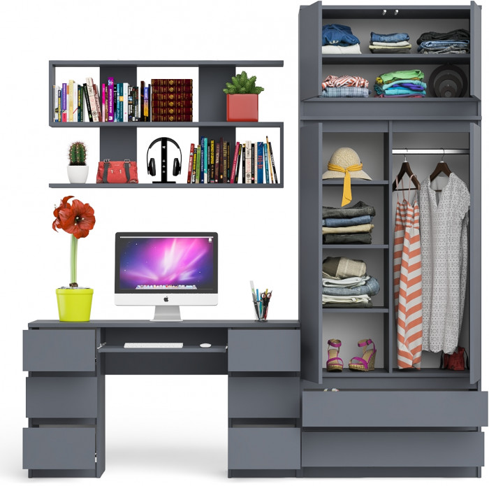 Мори компьютерный стол МС-2 + Шкаф МШ900.1 + Антресоль МА900.1 + Полка 1200, графит