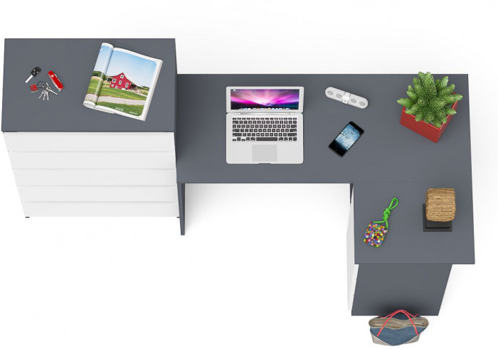 Мори Стол компьютерный МС-16 правый + Комод МК700.5, цвет графит/белый, ШхГхВ 194,8х84,9х114 см., выдвижные ящики справа, НЕ универсальная сборка