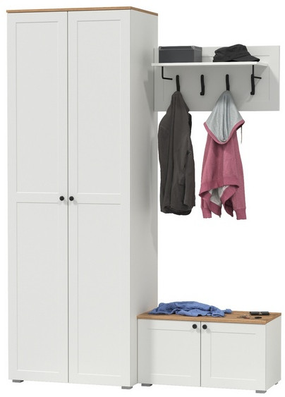 Остин Прихожая 19, белый шагрень/дуб крафт золотой