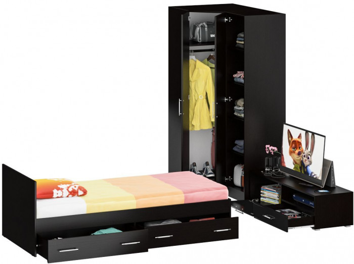 Спальня Стандарт 4-0900Я, венге/фасады ТВ тумбы МДФ чёрный глянец