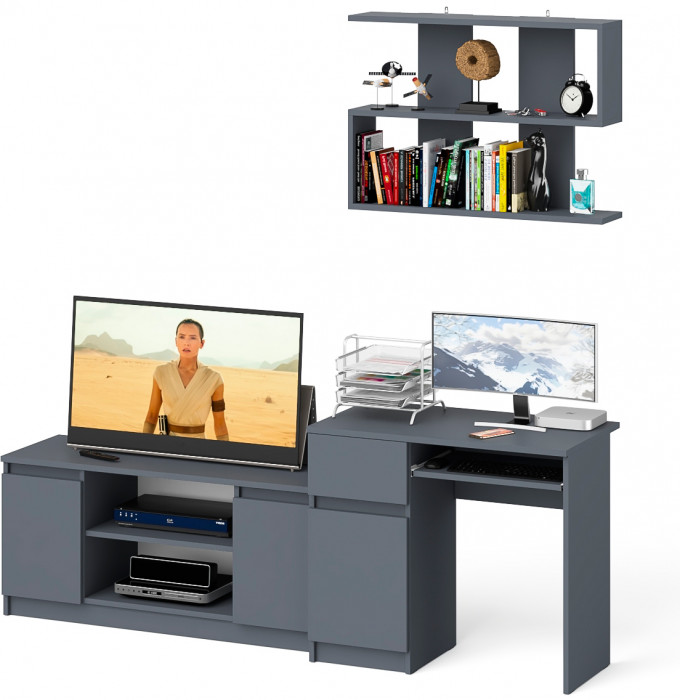Мори компьютерный стол МС-1 левый + Тумба МТВ1200.1 + Полка 900, графит
