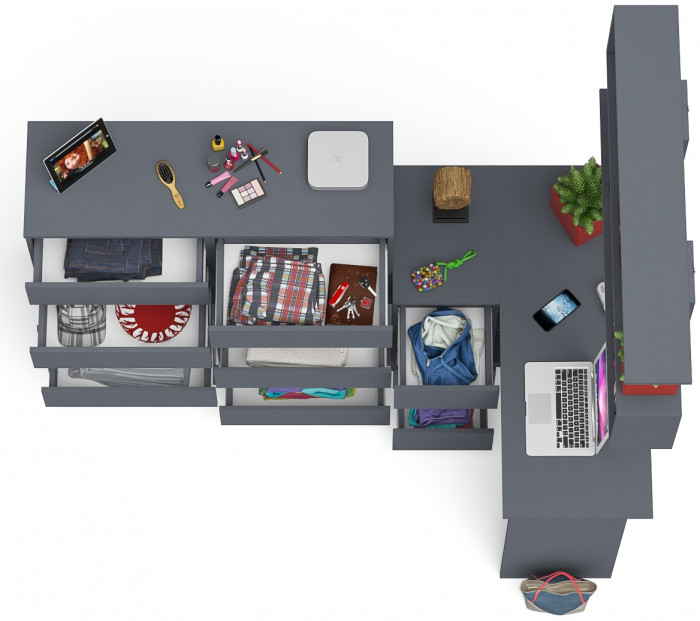 Мори компьютерный стол МС-16 левый + Комод МК1200.10 + Полка 1200, графит