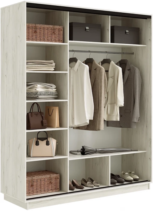 Тринити NEW Шкаф-купе 1800, Дуб крафт белый (вставка фасад х2 + зеркало)