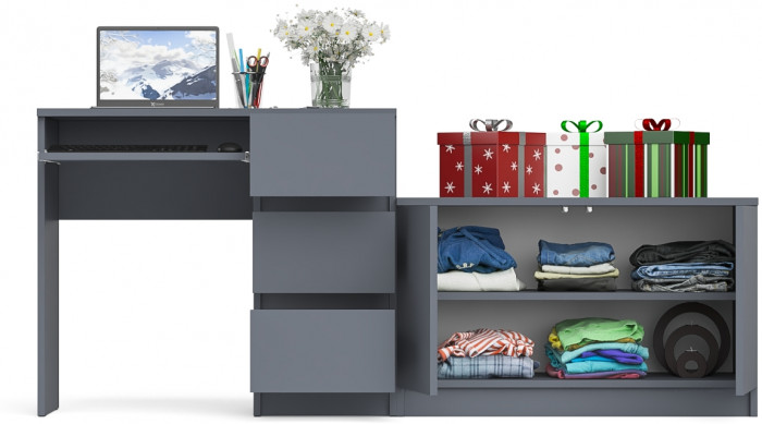 Мори компьютерный стол МС-6 правый + Тумба МА900.1, графит