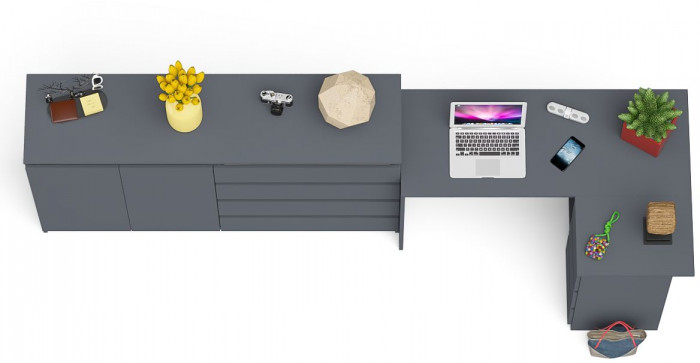 Мори Стол компьютерный МС-16 правый + Комод МК1600.1, цвет графит, ШхГхВ 284,8х84,9х94 см., выдвижные ящики справа, НЕ универсальная сборка