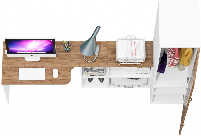 Лидер-8 Стол + Пенал МД 23Б, белый шагрень/крафт золото