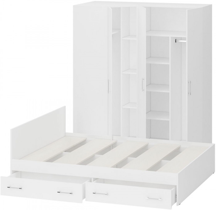 Спальня Стандарт 2-1600Я, цвет белый, ШхГхВ 163,5х203,5х70 + 171,2х81,2х200 см., сп.м. 1600х2000 мм., без матраса, основание есть