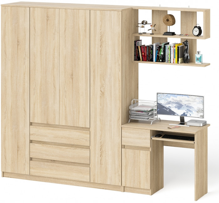 Мори Стол компьютерный МС-1 левый + Шкаф МШ1600.1 + Полка 900, цвет дуб сонома, ШхГхВ 250,4х50,4х209,6 см., НЕ универсальная сборка