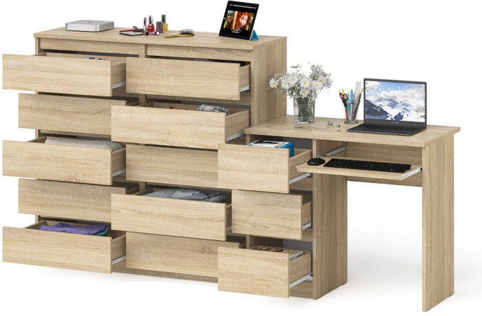 Мори Стол компьютерный МС-6 левый + Комод МК1200.10, цвет дуб сонома, ШхГхВ 210,4х50х115 см., выдвижные ящики слева, НЕ универсальная сборка