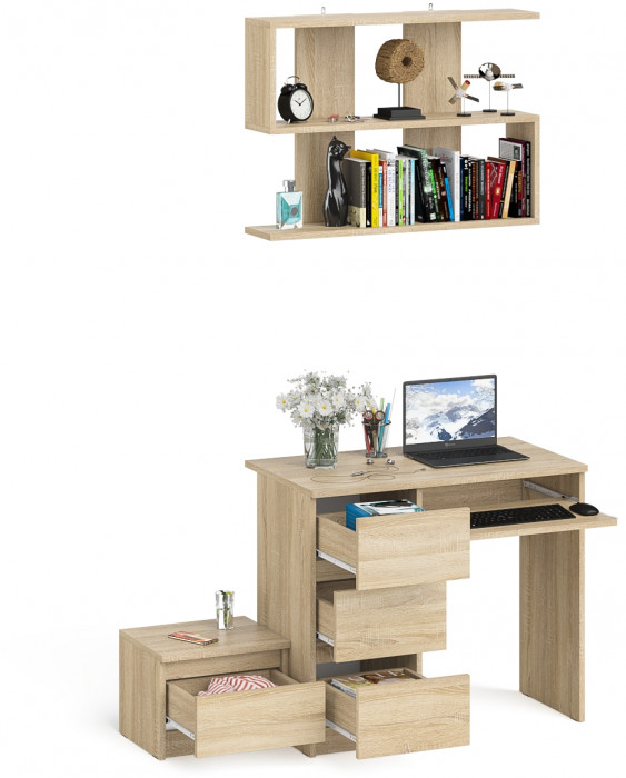Мори Стол компьютерный МС-6 левый + Тумба ТМП400.1 + Полка 900, цвет дуб сонома, ШхГхВ 130,4х50х209,6 см., НЕ универсальная сборка