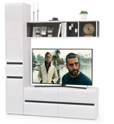 Сидней Комплектация № 014, корпус: белый/чёрный/фасады: МДФ белый глянец