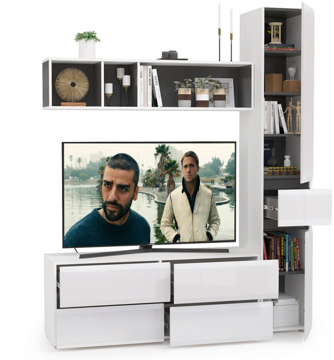 Сидней Комплектация № 014, корпус: белый/чёрный/фасады: МДФ белый глянец