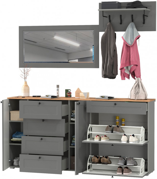 Остин Прихожая 56, цвет серый графит/дуб крафт золотой, ШхГхВ 200х54,3х210 см., универсальная сборка