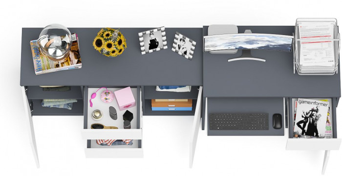 Мори компьютерный стол МС-1 правый + Комод МК1200.3, графит/белый