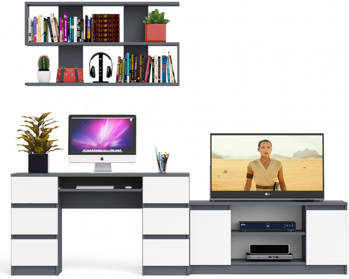 Мори компьютерный стол МС-2 + Тумба МТВ1200.1 + Полка 1200, графит/белый