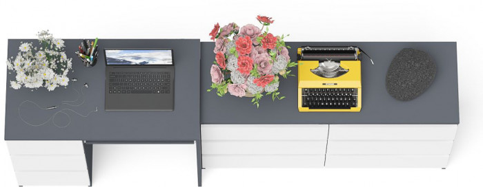 Мори компьютерный стол МС-6 левый + Комод МК1200.6, графит/белый