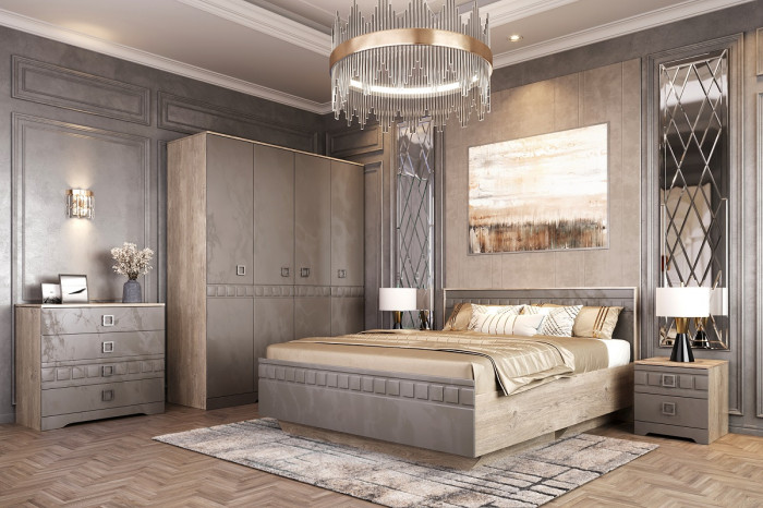 Шкаф для одежды 4-х дверный "Римини" - Дуб мадура/Перламутр тауп