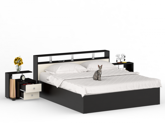 Камелия Кровать 1800 + две тумбы, венге/дуб лоредо