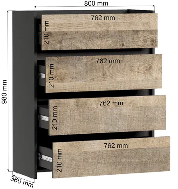 Комод Денверя 4Я800, Графит, Дуб гранж песочный
