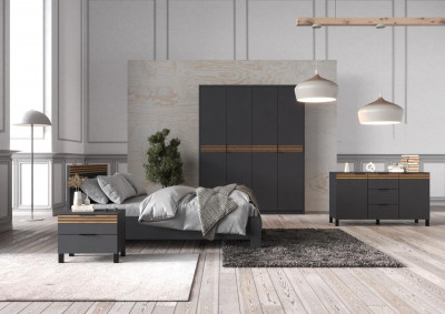 Модульная спальня Нао, набор №3, Графит/Профиль МДФ Дуб вотан
