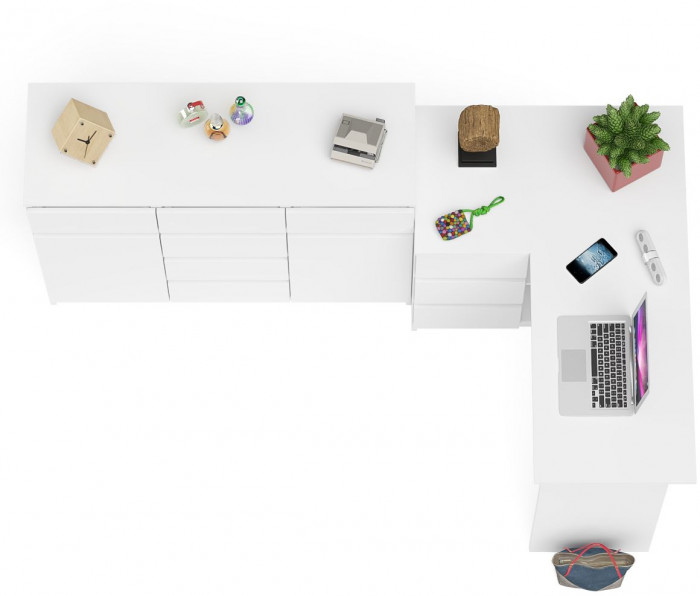 Мори компьютерный стол МС-16 левый + Комод МК1200.4, белый