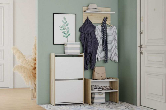 Тумба для обуви Симпл НМ 013.21 дуб сонома/белый