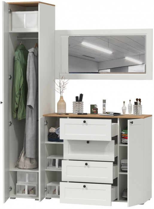 Остин Прихожая 20, белый шагрень/дуб крафт золотой