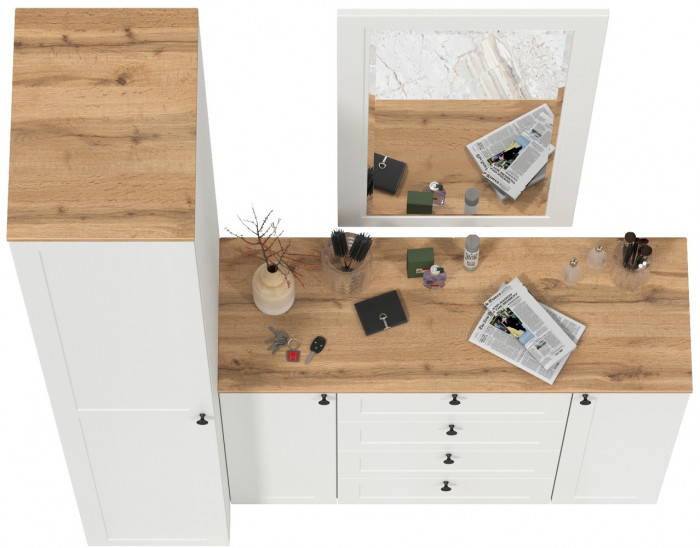 Остин Прихожая 20, белый шагрень/дуб крафт золотой