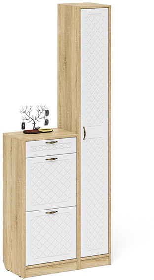 Прихожая П-6 Компоновка № 22, дуб сонома/фасады МДФ белое дерево фрезеровка ромб