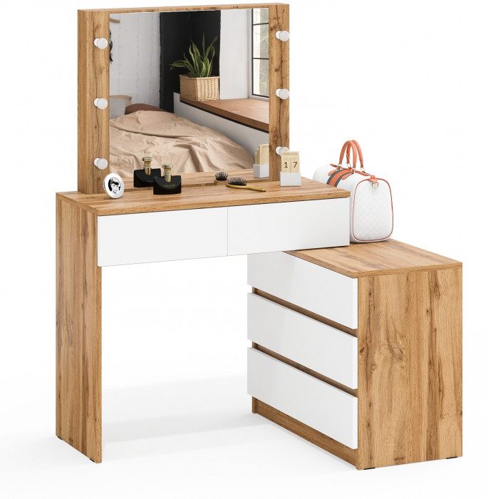 Стол косметический с подсветкой 110, дуб вотан/белый