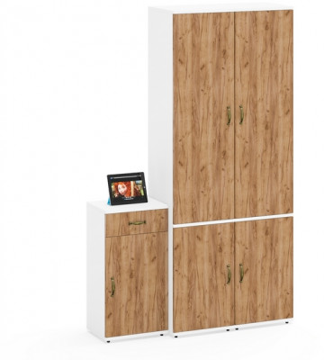 Лидер-8 Пенал МД 21Б + Пенал МД 21Б + Тумба МД 3.15, белый шагрень/крафт золото