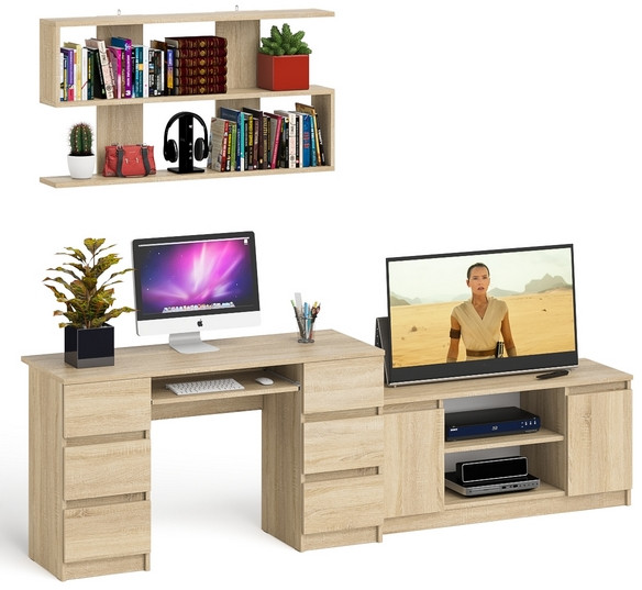 Мори компьютерный стол МС-2 + Тумба МТВ1200.1 + Полка 1200, дуб сонома