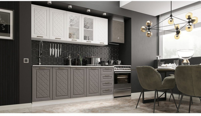 Кухня МДФ Агава 2000 (Акация белая / Аква, Белый)