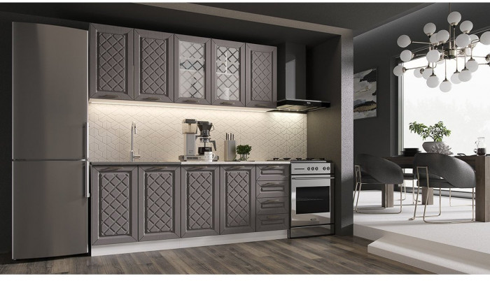 Кухня МДФ Агава 2000 (Акация белая / Аква, Белый)