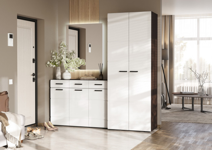 ЛИБЕРТИ КМ 01 Комод 1200 (1200х890х400) Фасад МДФ БЕЛЫЙ ГЛЯНЕЦ/Корпус ВЕНГЕ