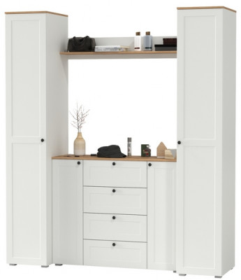 Остин Прихожая 74, цвет белый шагрень/дуб крафт золотой, ШхГхВ 200х54,3х229,6 см., универсальная сборка