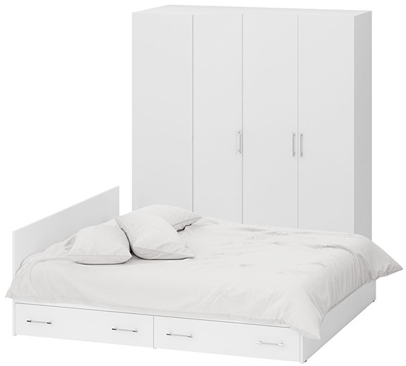 Спальня Стандарт 2-1800Я, цвет белый, ШхГхВ 183,5х203,5х70 + 171,2х81,2х200 см., сп.м. 1800х2000 мм., без матраса, основание есть