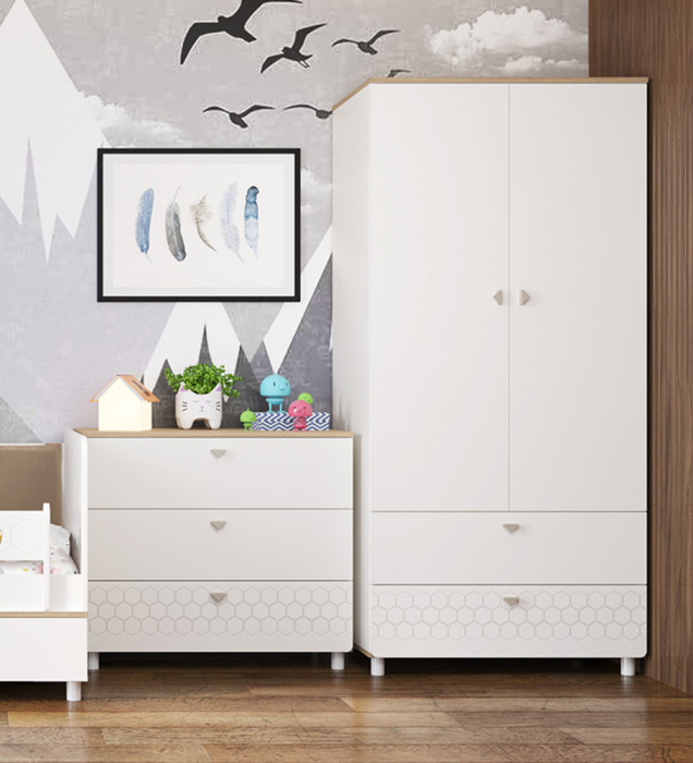 Эйп 13.334 Шкаф для одежды + 13.322 Комод , цвет белый/дуб белый, ШхГхВ 170х51,1х183,8 см., универсальная сборка