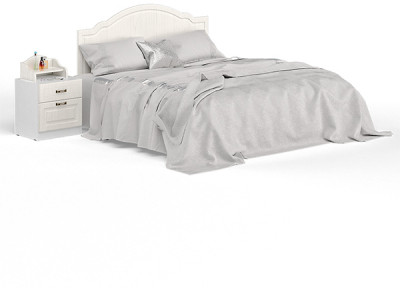 Ливерпуль Кровать 11.08 + основание + ножки + Тумба 08.146 + Полка 10.117, цвет ясень ваниль/белый, ШхГхВ 266х204х112 см, 1600х2000 мм, б/м, орт. есть