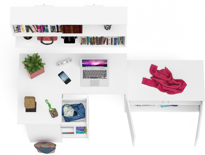 Мори Стол компьютерный МС-16 левый + Тумба МА900.1 + Полка 1200, цвет белый, ШхГхВ 214,8х84,9х209,6 см., НЕ универсальная сборка