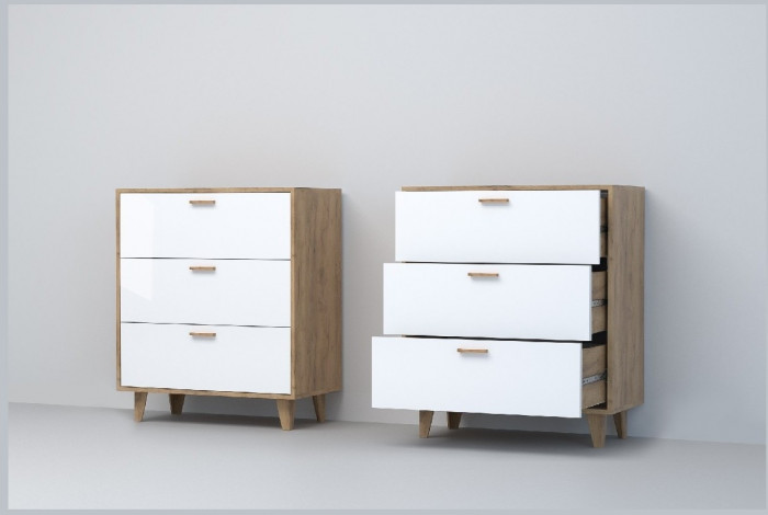 Эго Комод К-3 НГ (Глянец Белый/Бетон Светлый)