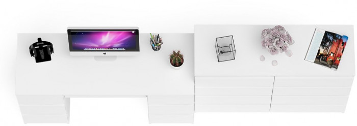 Мори Стол компьютерный МС-2 + Комод МК1200.8, цвет белый, ШхГхВ 255,8х50х94 см., универсальная сборка