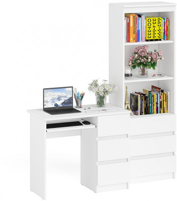 Мори Стол компьютерный МС-6 правый + Стеллаж МСТ600.3, цвет белый, ШхГхВ 150,4х50х179,6 см., выдвижные ящики справа, НЕ универсальная сборка