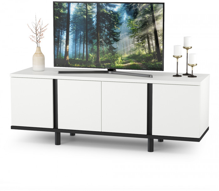 Муссон Кровать 11.28 + под. ортопед + 16.03 + 13.97 + Зеркало СВК + Тумба ТВ 13.276, белый/чёрный/дуб эндгрейн элегантный/кожзам белый, 1600х2000, б/м