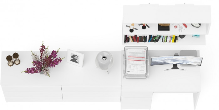 Мори Стол компьютерный МС-1 левый + Комод МК1380.6 + Полка 900, цвет белый, ШхГхВ 228х50х209,6 см., НЕ универсальная сборка