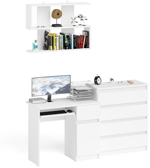 Мори Стол компьютерный МС-1 правый + Комод МК800.4 + Полка 900, цвет белый, ШхГхВ 170,4х50х209,6 см., НЕ универсальная сборка