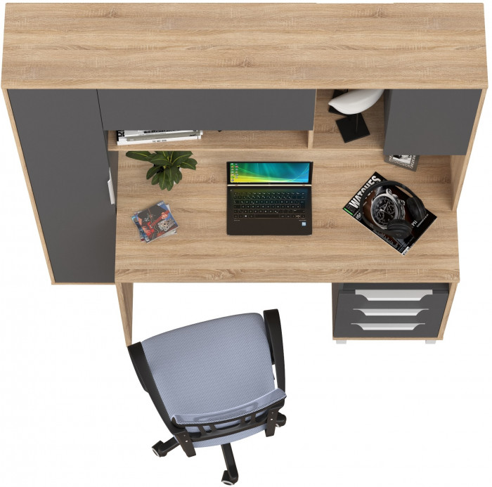 Стол компьютерный Комфорт 12.95N + кресло 103 серое, цвет дуб сонома/тёмно-серый, ШхГхВ 162х60,3х180 см., НЕ универсальная сборка
