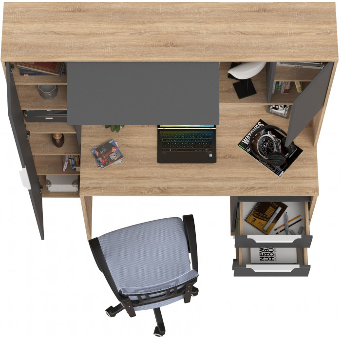 Стол компьютерный Комфорт 12.95N + кресло 103 серое, цвет дуб сонома/тёмно-серый, ШхГхВ 162х60,3х180 см., НЕ универсальная сборка