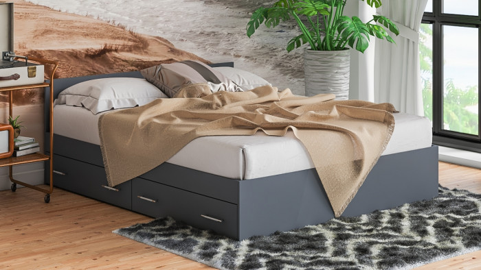 Мори Кровать с ящиками 1600, графит