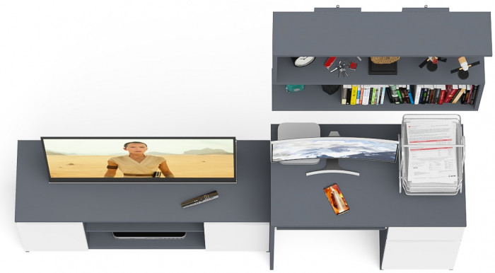 Мори компьютерный стол МС-1 правый + Тумба МТВ1200.1 + Полка 900, графит/белый